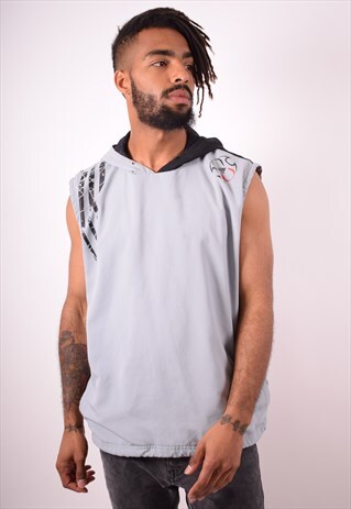 ADIDAS MENS VINTAGE HOODIE JUMPER SLEEVELESS XL GREY 90S