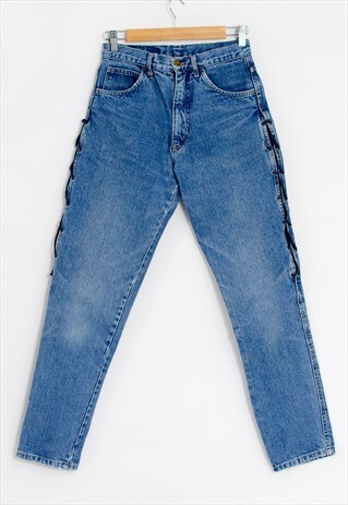 Vintage lace up mom jeans in stonewashed blue