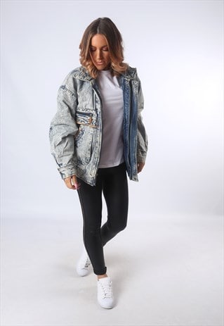 ACID WASH DENIM JACKET OVERSIZED UK 14 (E1P)