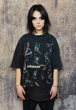 Doberman t-shirt grunge tee retro Pinscher top in acid black
