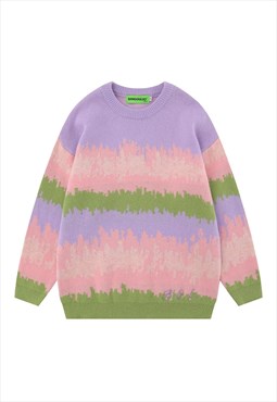  Striped sweater knitted rainbow jumper sunset top in pink