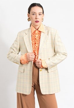 Vintage blazer in cream with plaid pattern formal jacket