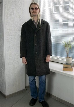 Vintage 70's Grey Checked Wool Coat