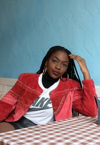 PINK AND RED SUEDE CROPPED JACKET