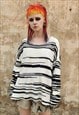 HORIZONTAL STRIPE SWEATER WIDE FIT ZIGZAG KNIT JUMPER CREAM