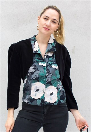 VINTAGE 80'S BLACK VELVET CROPPED JACKET / SHRUG