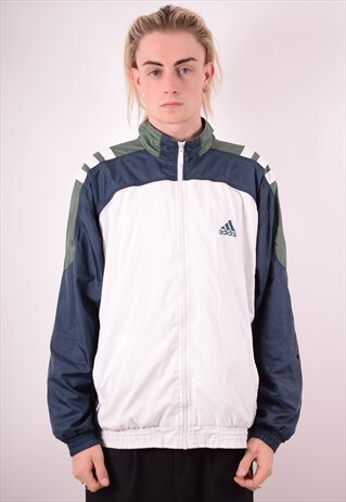 ADIDAS MENS VINTAGE TRACKSUIT TOP JACKET LARGE WHITE 90S