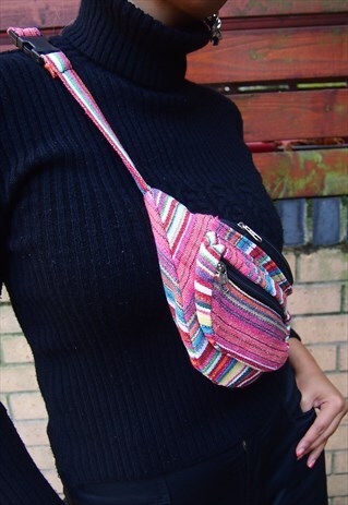 PINK MULTI WOVEN BUM BAG