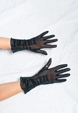 Vintage 60s Leather Gloves with Mesh Detail in Black