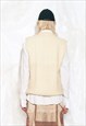 VINTAGE 80S HAND KNITTED VEST IN BEIGE WOOL FISHERMAN