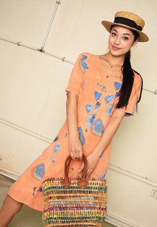 90'S RETRO FLORAL PARIS CHIC FESTIVAL MIDI TEA DRESS