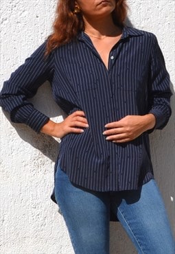 Vintage blue/white striped button down collar shirt