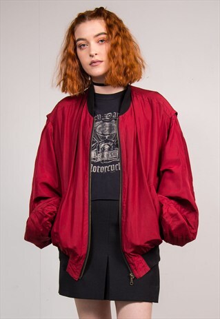 90'S VINTAGE RED SILK BOMBER JACKET