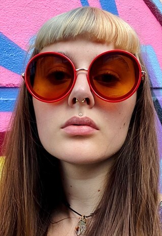 VINTAGE INSPIRED SUNGLASSES BIG ROUND SHAPE IN RED W UV400