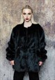 COLLARLESS FAUXFUR JACKET LUXURY FLEECE GOING OUT COAT BLACK