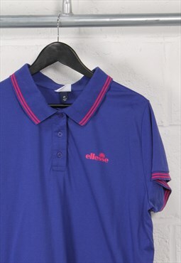 Vintage Ellesse Polo Shirt in Blue Short Sleeve Size 20