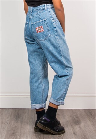 90'S VINTAGE BLUE FADED WASH DENIM HIGH WAIST MOM JEANS
