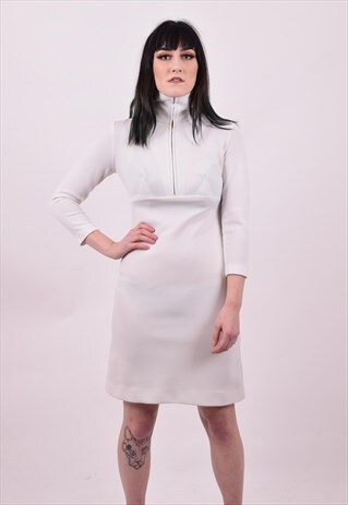 VINTAGE 1960'S WHITE MOD SCOOTER GIRL DRESS SIZE 8 10 12