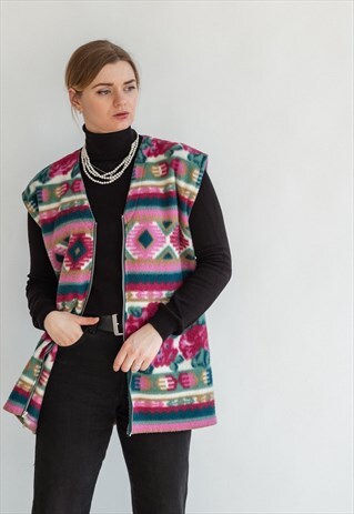 VINTAGE 70S FLEECE MULTI COLOUR VEST WITH ZIP