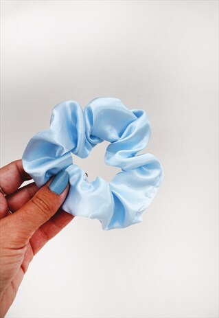 POWDER BLUE SATIN HAIR BAND SCRUNCHIE