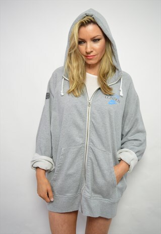 VINTAGE 90S NIKE OVERSIZED GREY HOODED SWEATSHIRT HOODIE