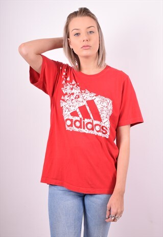 ADIDAS WOMENS VINTAGE T-SHIRT TOP LARGE RED 90'S