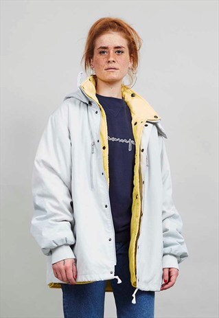 VINTAGE FILA 70'S OVERSIZED PALE GREY/YELLOW HOODED PARKA
