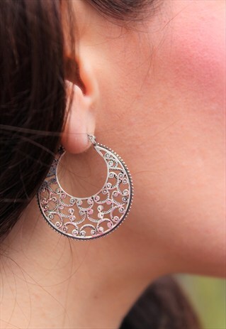STERLING SILVER EVENING HOOP EARRINGS