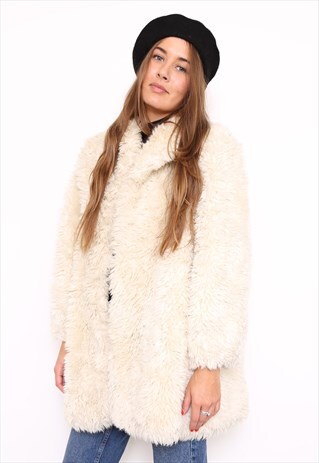 VINTAGE 90S JOSEPH WHITE FAUX FUR COAT