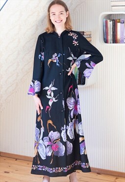Black floral wide sleeve maxi dress