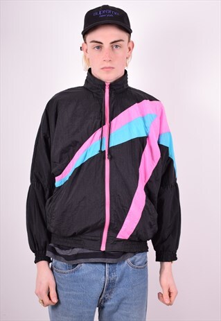 PUMA MENS VINTAGE TRACKSUIT TOP JACKET MEDIUM BLACK 90'S