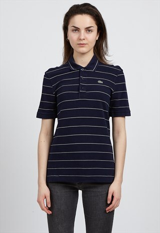 VINTAGE NAVY LACOSTE SHORT SLEEVE STRIPED POLO SHIRT TOP