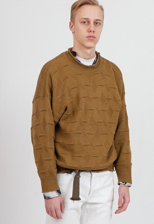 VINTAGE BROWN KNIT COTTON JUMPER SWEATER