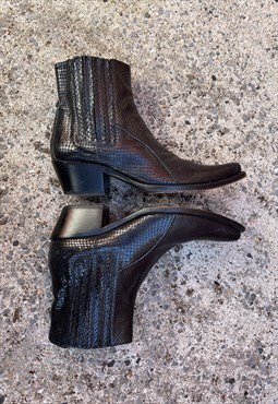 Western Style Leather Ankle Boots in Faux Snakeskin UK 4 