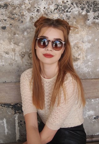 UNISEX BROWN ROUND SUNGLASSES