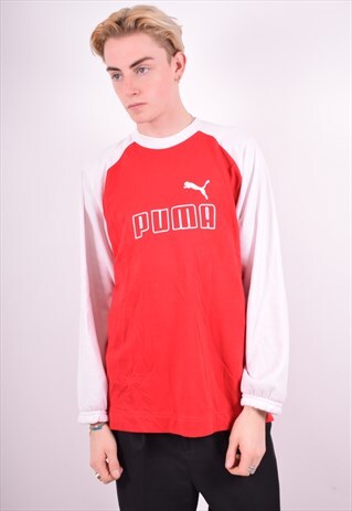PUMA MENS VINTAGE SWEATSHIRT JUMPER MEDIUM RED 90'S