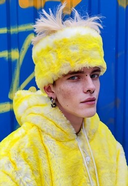 Faux fur headband luxury fleece head cover fluorescent lemon