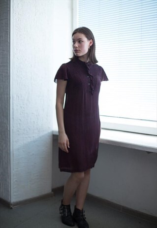 VINTAGE 90'S BLACK/MAROON PATTERNED SHORT SLEEVED DRESS