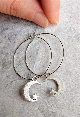 CELESTIAL MOON AND STAR HOOP EARRINGS