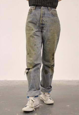 VINTAGE LEVI'S 501 BLUE PAINT MOM JEANS