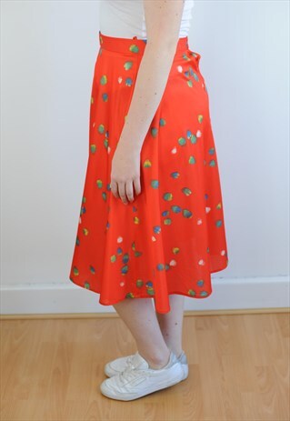 WOMENS VINTAGE 80S SKIRT RED SPOTTY ABSTRACT PATTERNED SKIRT