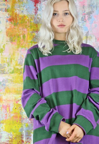 OVERSIZED JUMPER IN PURPLE N GREEN STRIPES