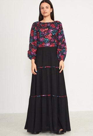 VINTAGE BLACK DEHA FLORAL MAXI DRESS