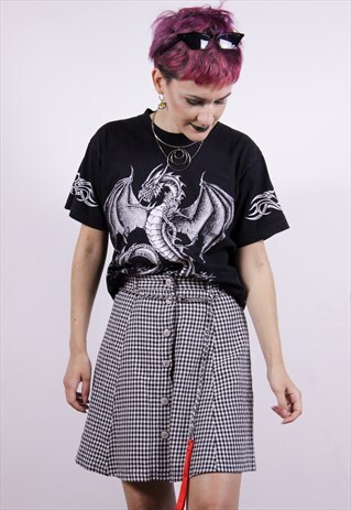 BLACK WHITE CHECKED A-LINE BUTTON UP HIGH WAIST SKIRT