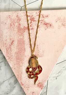 80S Red Cobra Necklace Pendant Vintage Jewellery 
