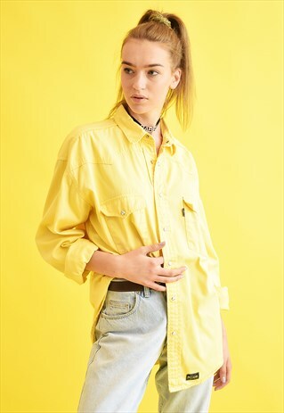 90'S RETRO DENIM PASTEL OVERSIZED DADS SHIRT TOP