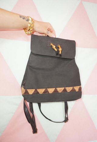 VINTAGE 90S / Y2K BLACK AND BROWN BOHEMIAN SUEDE BACKPACK