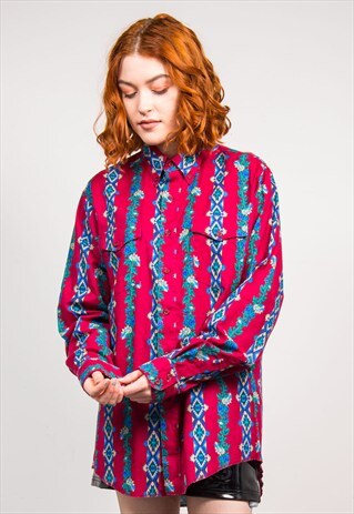 VINTAGE 90'S RED AZTEC PATTERN WRANGLER WESTERN SHIRT
