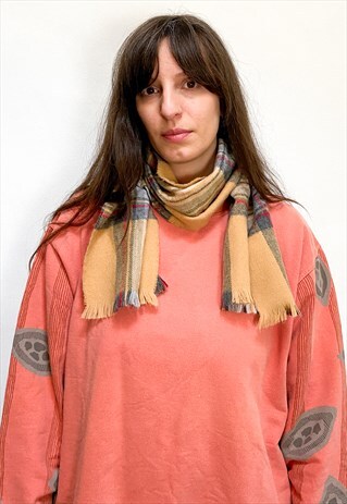 VINTAGE 90'S TARTAN CAMEL CHECKED SOFT SCARF