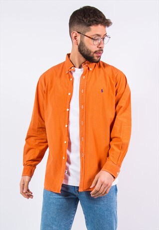 VINTAGE RALPH LAUREN SHIRT ORANGE CHECK PATTERN